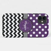 Paars Polka Dots Black Chevron Monogram Case-Mate iPhone Case (Achterkant (horizontaal))
