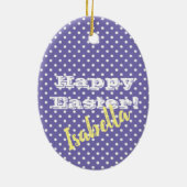Paars PolkaDot HappyPasen Keramisch Ornament (Achterkant)