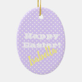 Paars PolkaDot HappyPasen Keramisch Ornament (Achterkant)