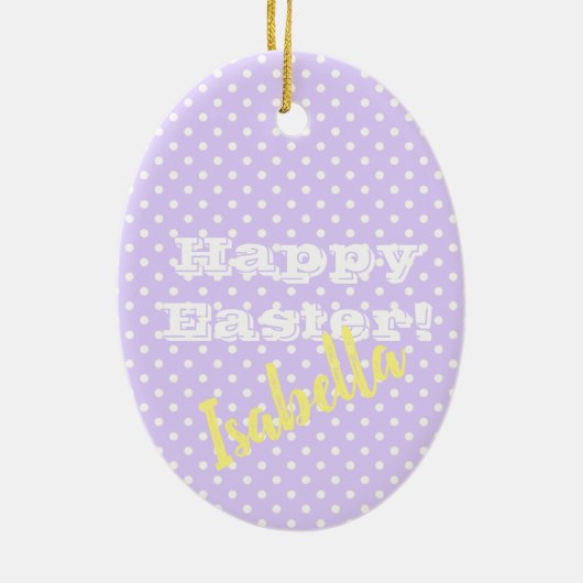   Paars PolkaDot HappyPasen Keramisch Ornament (Achterkant)
