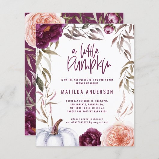 paars pompoen herfst baby shower (Voorkant / Achterkant)