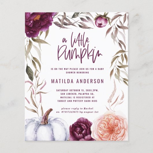paars pompoen herfst baby shower flyer (Voorkant)