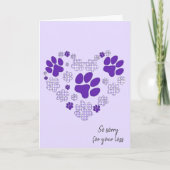 Paars pootafdrukhart voor verlies van huisdier   kaart (Voorkant)