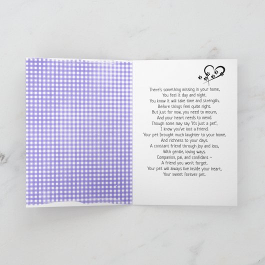 Paars pootafdrukhart voor verlies van huisdier   kaart (Binnen)