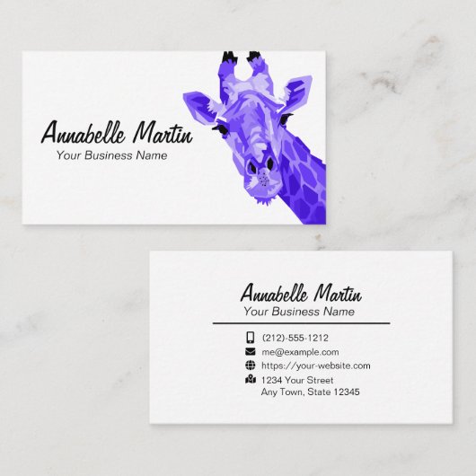 Paars Pop Visitekaartje Giraffe (Voorkant / Achterkant)