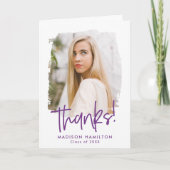 Paars | Preppy Script Photo Afstuderen Bedankkaart (Voorkant)