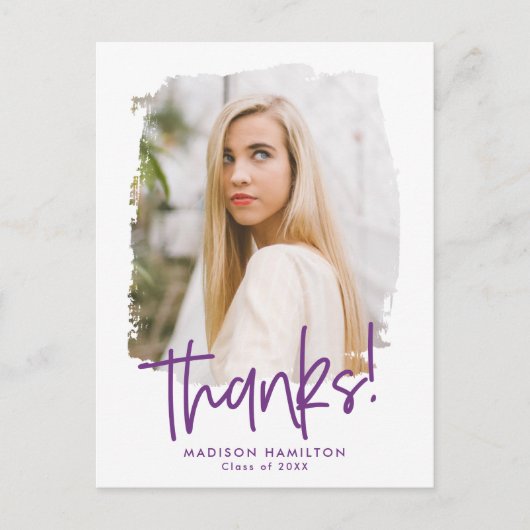 Paars | Preppy Script Photo Afstuderen Hartelijk d Briefkaart (Voorkant)