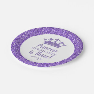 Paars prinses Tiara Crown Glitter Girl's Birthday Papieren Bordje