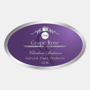 Paars Productlabel Zilveren Frame Logo Monogram Ovale Sticker