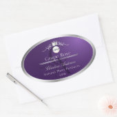 Paars Productlabel Zilveren Frame Logo Monogram Ovale Sticker (Envelop)