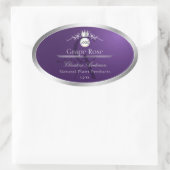 Paars Productlabel Zilveren Frame Logo Monogram Ovale Sticker (Tas)