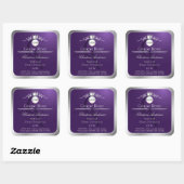 Paars Productlabel Zilveren Frame Logo Monogram Vierkante Sticker (Vel)