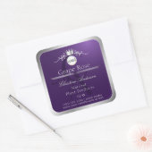 Paars Productlabel Zilveren Frame Logo Monogram Vierkante Sticker (Envelop)