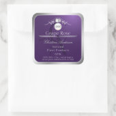Paars Productlabel Zilveren Frame Logo Monogram Vierkante Sticker (Tas)