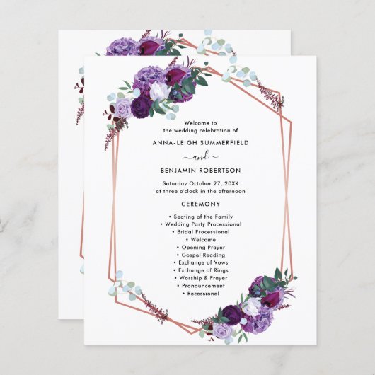 Paars programma voor de uitreiking van het Floral  (Voorkant / Achterkant)