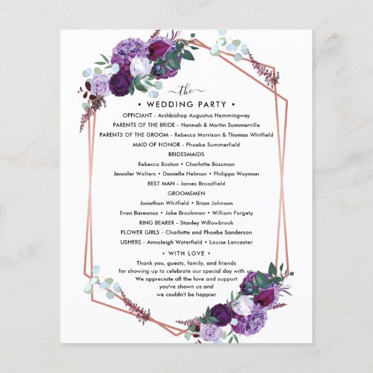 Paars programma voor de uitreiking van het Floral  (Achterkant)