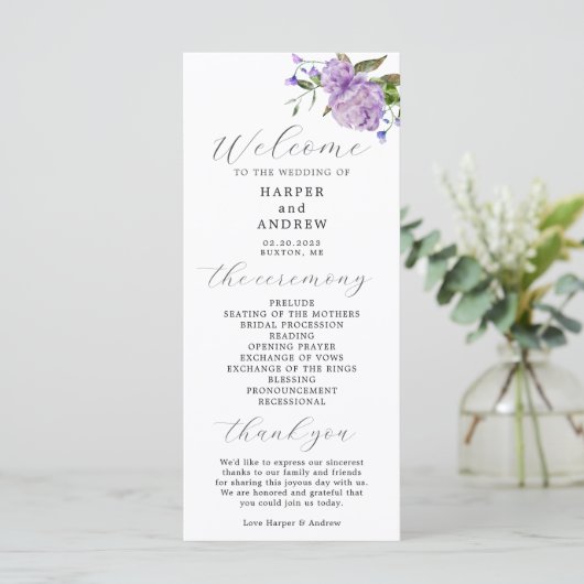 Paars programma voor de uitreiking van het Floral  Programmakaart (Staand voorkant)