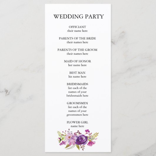 Paars programma voor de uitreiking van het Floral  Programmakaart (Achterkant)