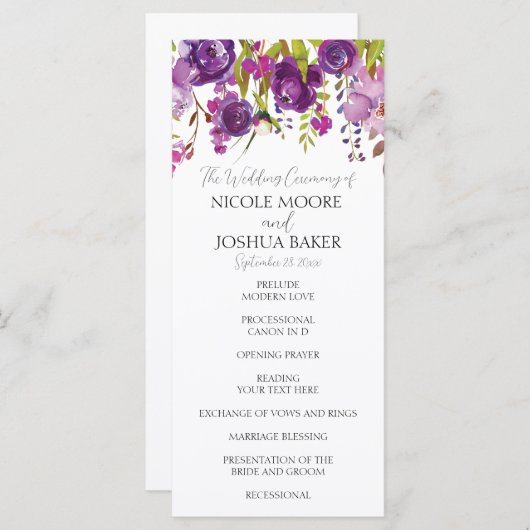 Paars programma voor de uitreiking van het Floral  Programmakaart (Voorkant / Achterkant)