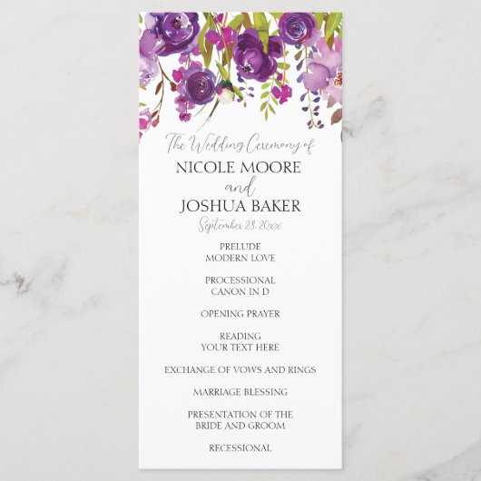 Paars programma voor de uitreiking van het Floral Programmakaart (Voorkant)