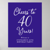 Paars proost op 40 jaar 40e verjaardag welkom poster (Voorkant)