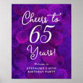 Paars proost op 65 jaar verjaardag welkomstbord poster (Voorkant)