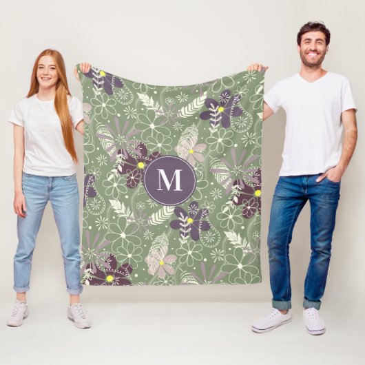 paars  pruimen lila veren bloemen patroon fleece deken (In situ)