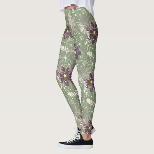 paars  pruimen lila veren bloemen patroon leggings (Links)