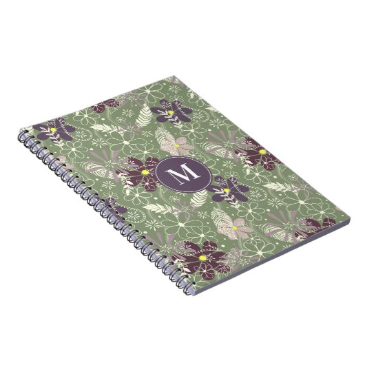 paars  pruimen lila veren bloemen patroon notitieboek (Rechterzijde)