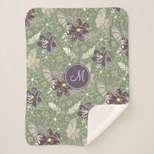 paars  pruimen lila veren bloemen patroon sherpa deken