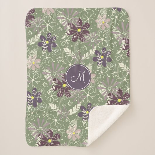 paars  pruimen lila veren bloemen patroon sherpa deken (Voorkant)