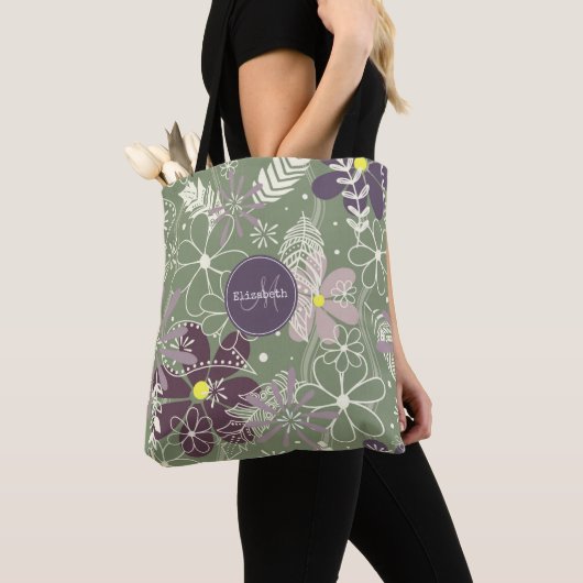 paars  pruimen lila veren bloemen patroon tote bag (Dichtbij)