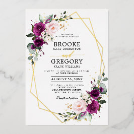 Paars pruimen Roze Roze Boho Geometric Wedding Folie Uitnodiging