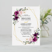Paars pruimen Roze Roze Boho Geometric Wedding Folie Uitnodiging (Staand Voorkant)