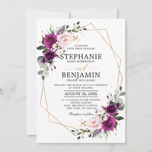 Paars pruimen Roze Roze Boho Geometric Wedding Kaart (Voorkant)