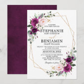 Paars pruimen Roze Roze Boho Geometric Wedding Kaart (Voorkant / Achterkant)
