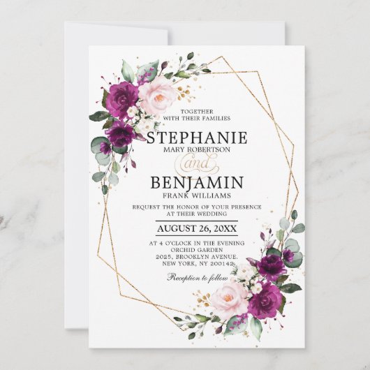 Paars pruimen Roze Roze Boho Geometric Wedding Kaart (Voorkant)