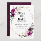 Paars pruimen Roze Roze Boho Geometric Wedding Save The Date (Voorkant / Achterkant)