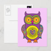 Paars Psychedelic Owl Briefkaart (Voorkant / Achterkant)