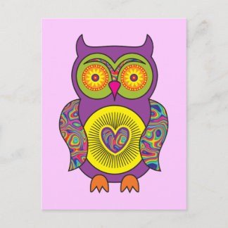 Paars Psychedelic Owl Briefkaart