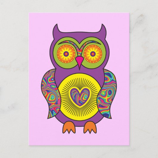 Paars Psychedelic Owl Briefkaart (Voorkant)