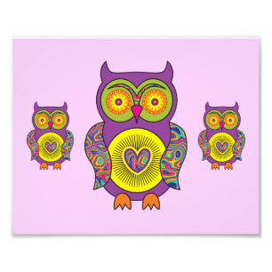 Paars Psychedelic Owl Foto Afdruk