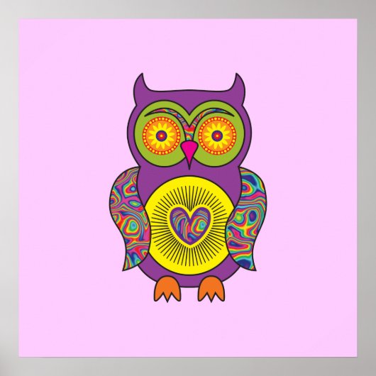 Paars Psychedelic Owl Poster (Voorkant)