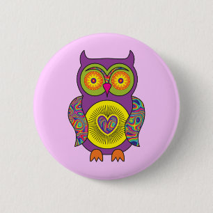 Paars Psychedelic Owl Ronde Button 5,7 Cm