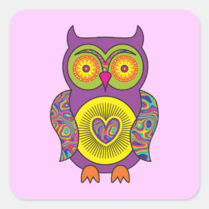 Paars Psychedelic Owl Vierkante Sticker