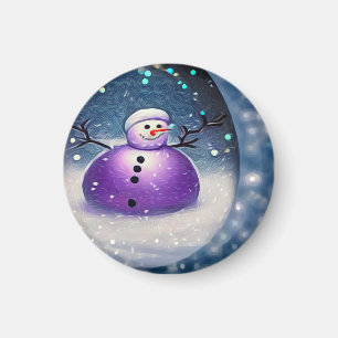 Paars Pudgy Painted Snowman Magneet