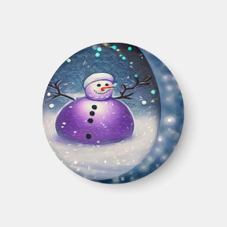 Paars Pudgy Painted Snowman Magneet