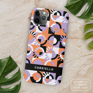 Paars Purper Zwart Oranje Midcentury Kunst Patroon iPhone 15 Pro Max Hoesje