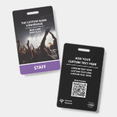Paars QR-code Toegangskaart Personeel Purple Confe Badge (Voor- en achterkant)