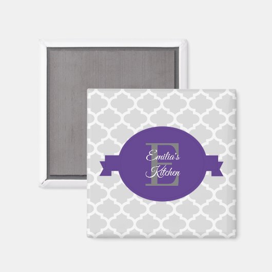 Paars Quatrefoil - Gepersonaliseerd Magnet (Voorkant / Achterkant)